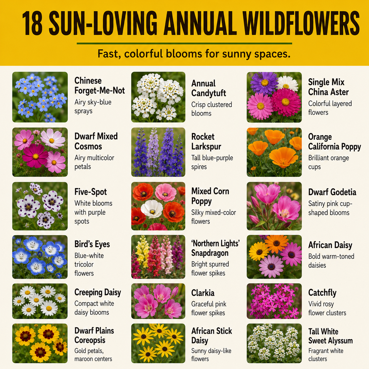 Annuals for Sun Flower Chart
