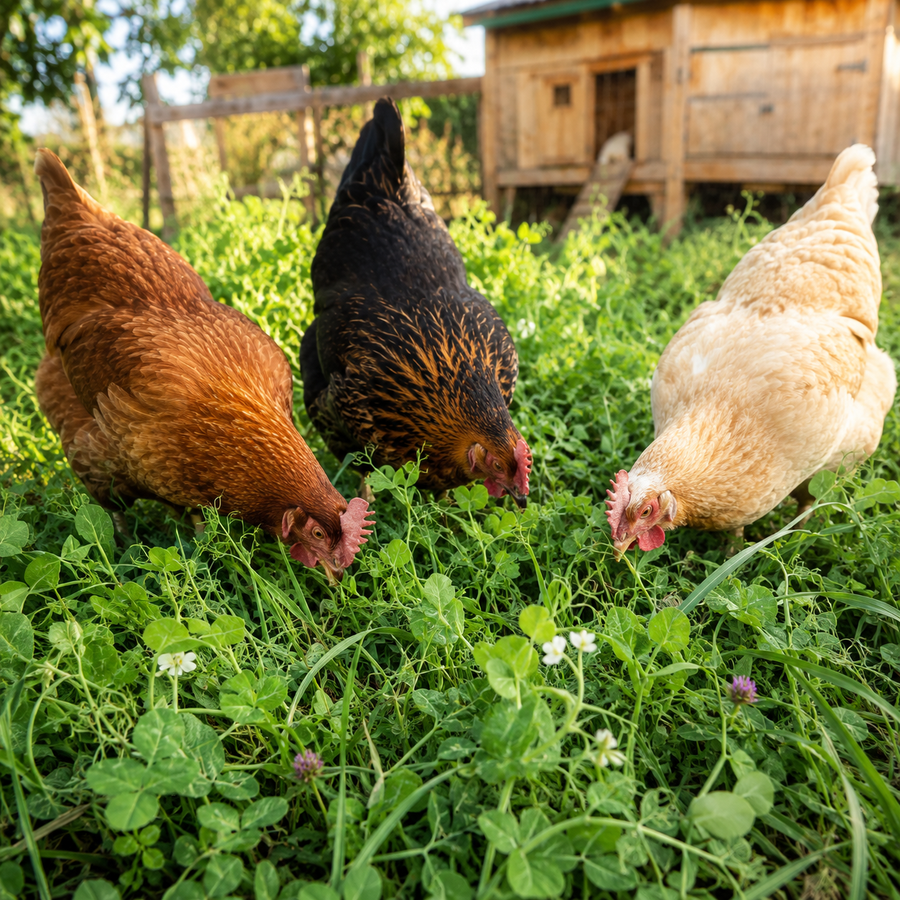 Chicken Forage Mix hens grazing forage