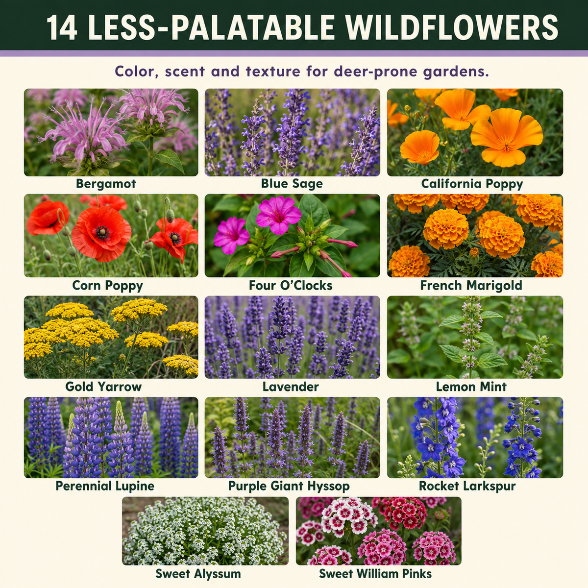 Deer Resistant Wildflower Flower Variety Chart