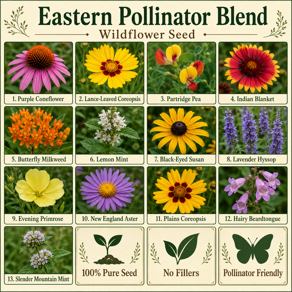 Eastern Pollinator Blend Flower Chart