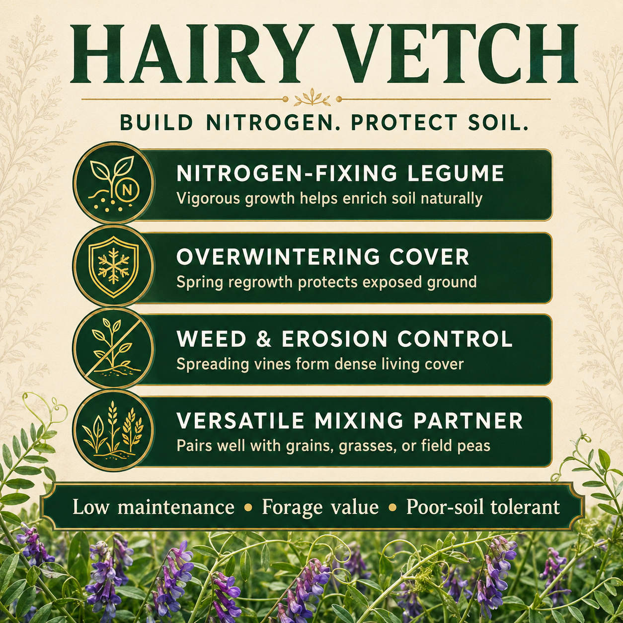 Hairy Vetch nitrogen and soil benefits