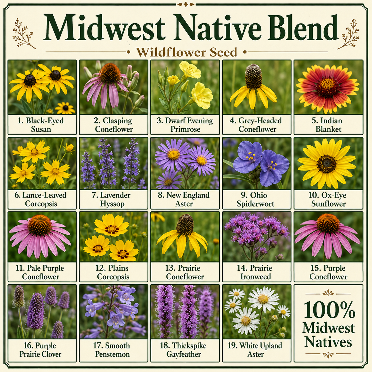 Native Midwest Flower Variety Chart