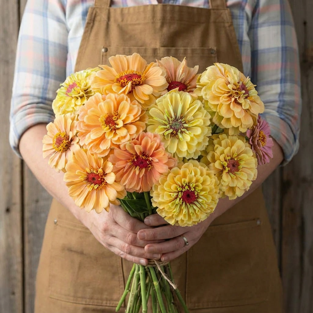 Queeny Lemon Peach, Zinnia Seeds