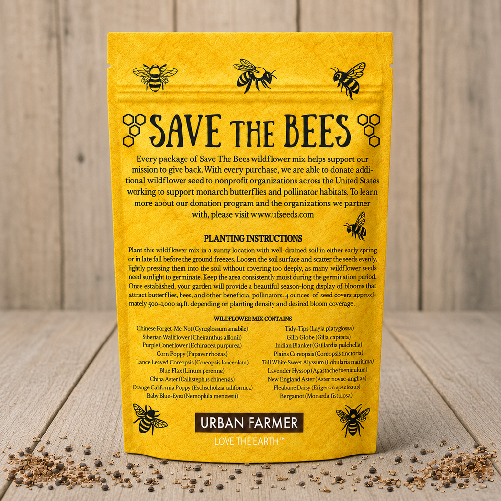 Back of Save The Bees Wildflower mix package