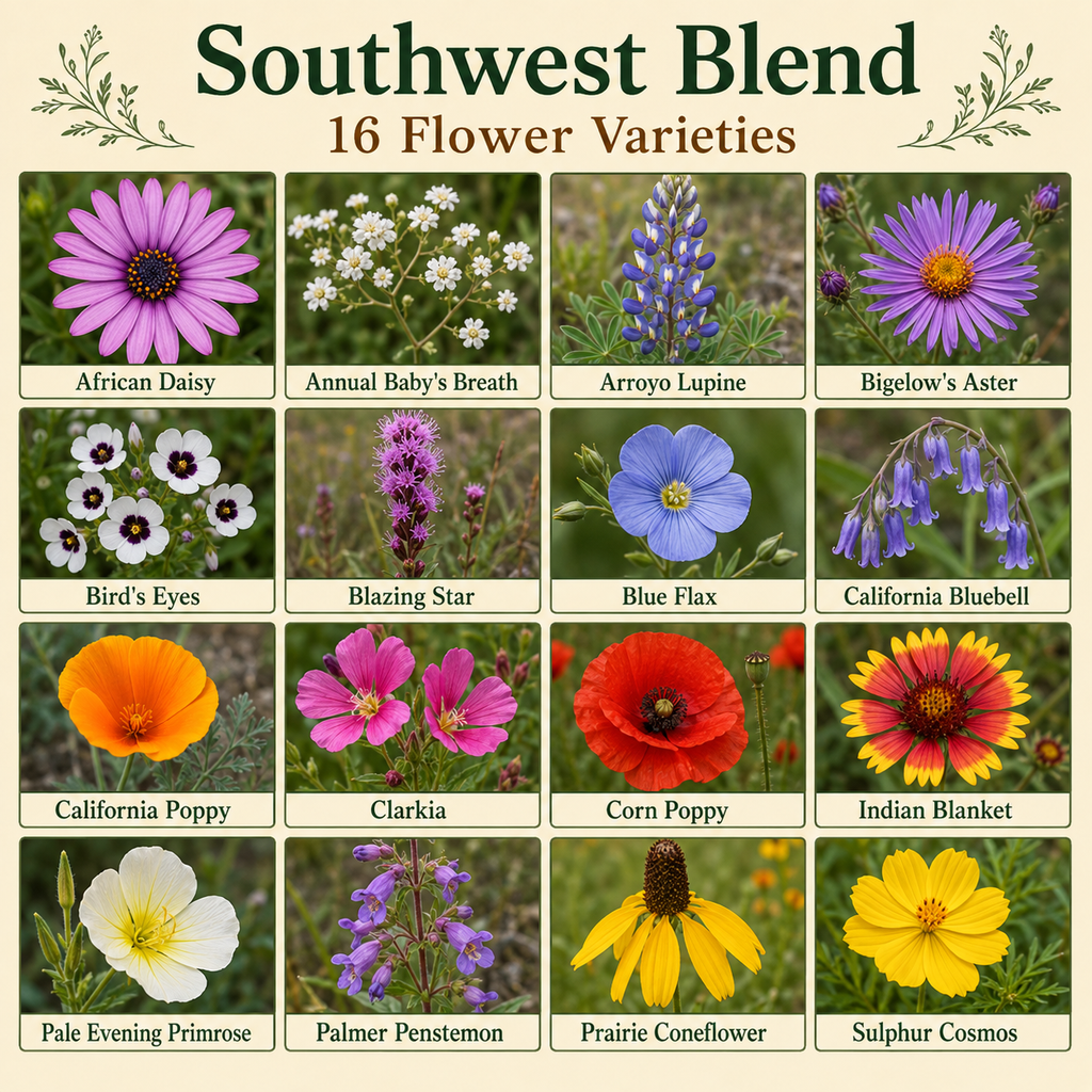 Southwest Blend flower variety chart