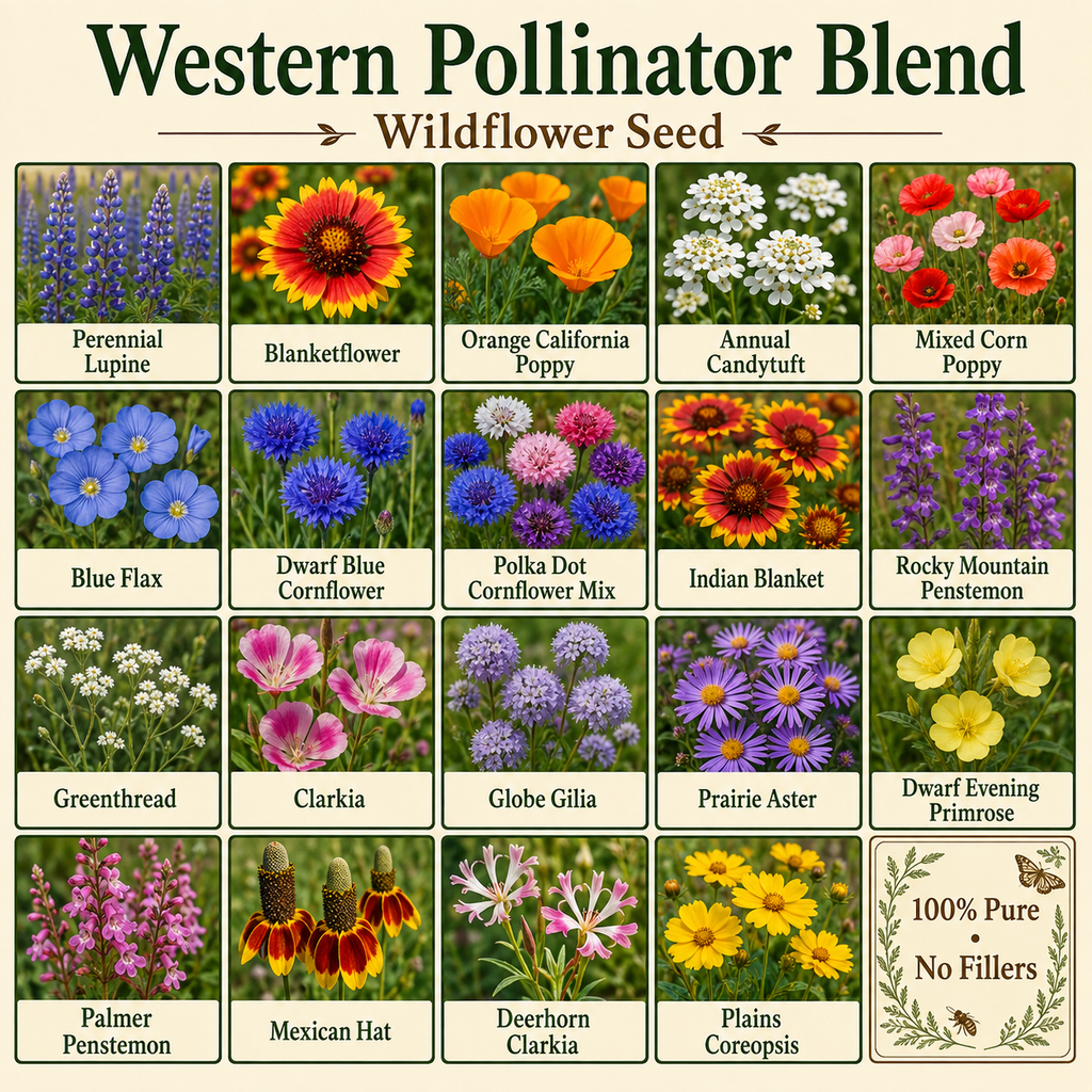 Western Pollinator Blend flower varieties chart