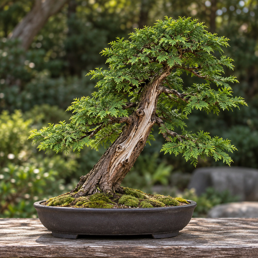 American Arborvitae (Thuja occidentalis) — AI-generated mature bonsai illustration