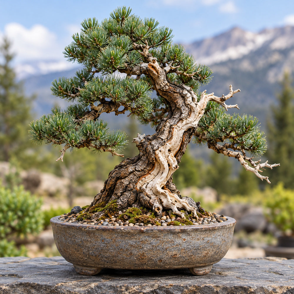 Bristlecone Pine (Pinus aristata) — AI-generated mature bonsai illustration