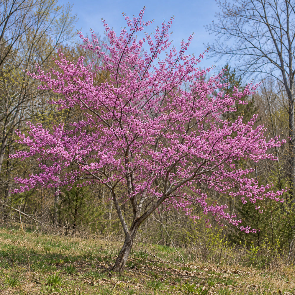 Eastern Redbud — whole plant, AI-generated botanical illustration