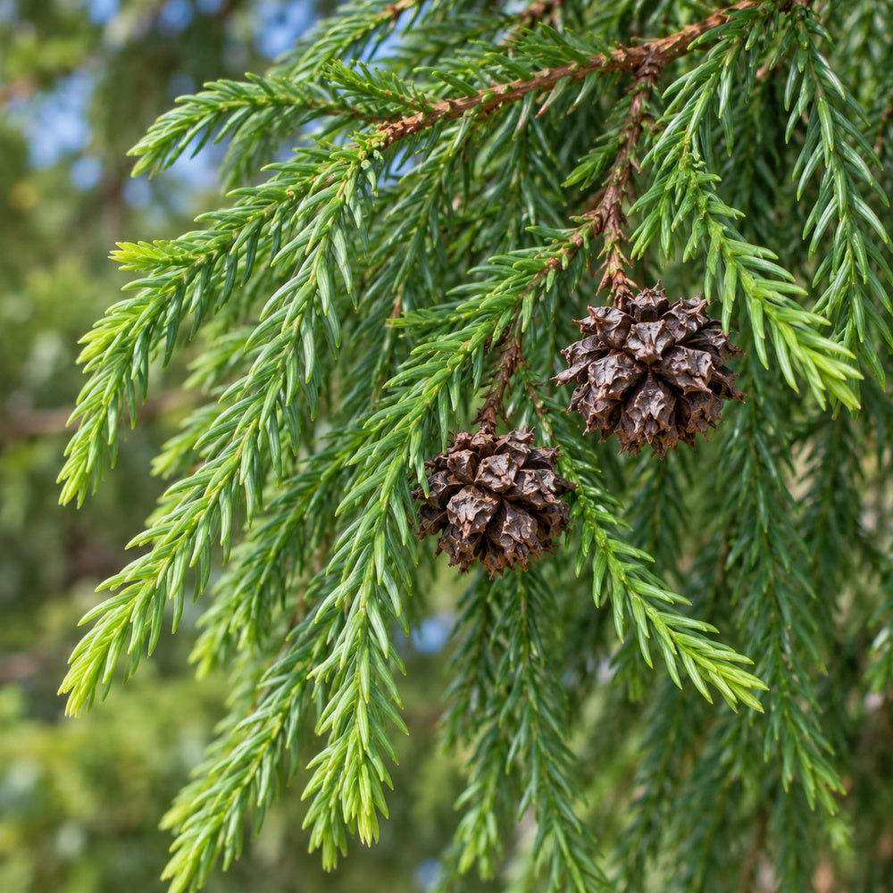 Japanese Cedar (Cryptomeria japonica) — close-up, AI-generated botanical illustration