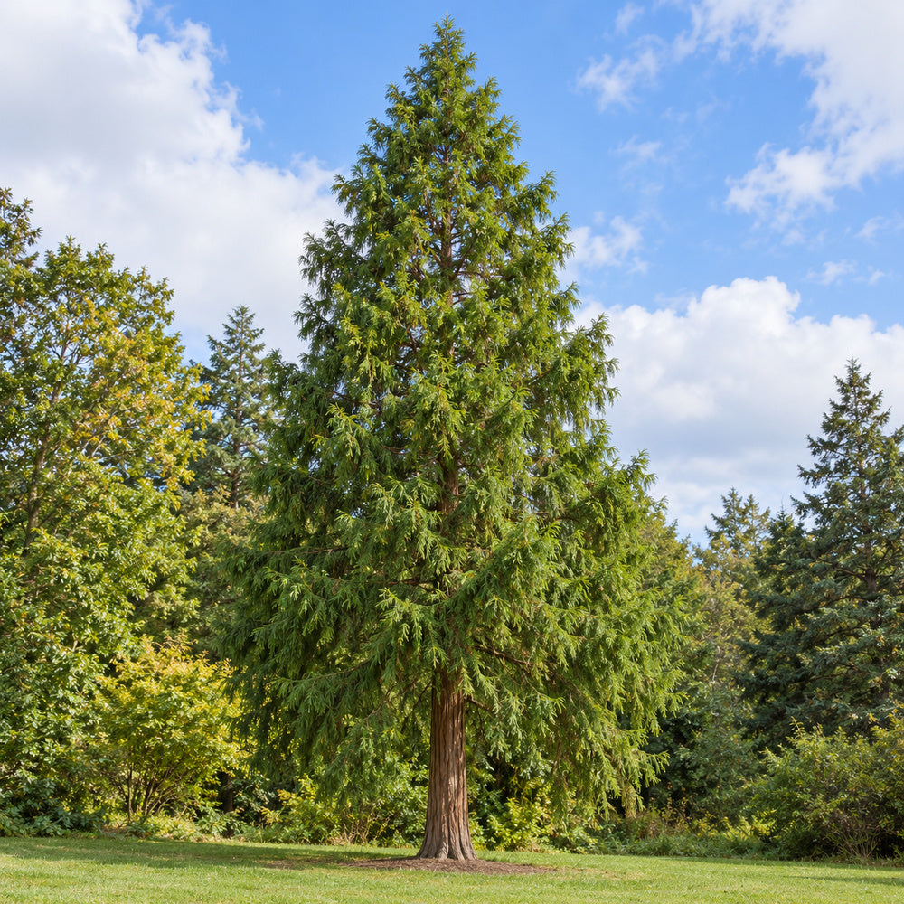 Japanese Cedar (Cryptomeria japonica) — whole plant, AI-generated botanical illustration