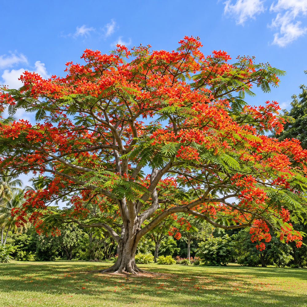 Royal Poinciana — whole plant, AI-generated botanical illustration