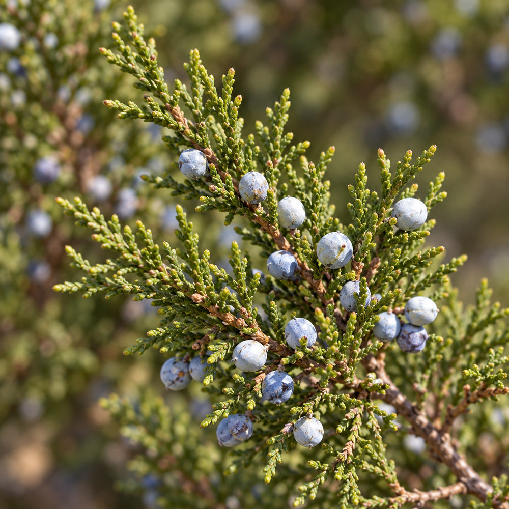 Eastern Redcedar — close-up, AI-generated botanical illustration