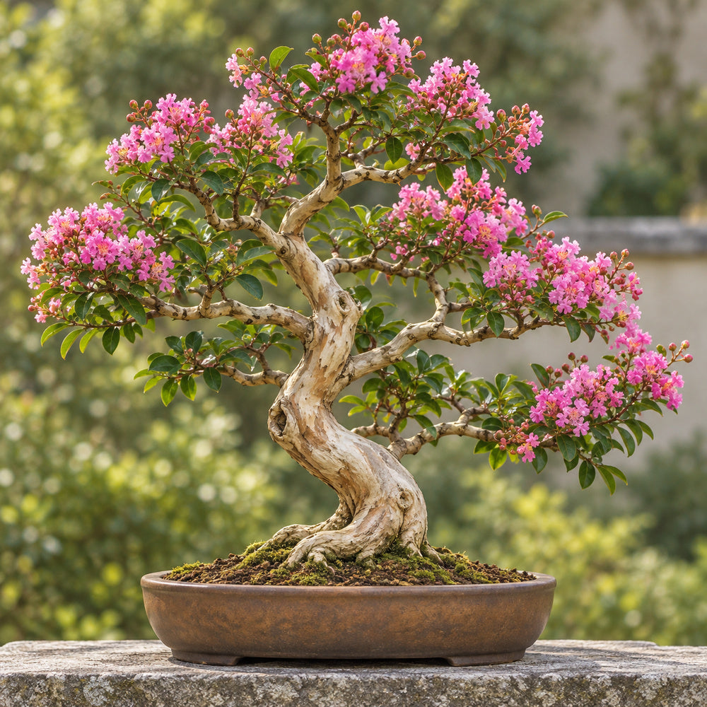 Crape Myrtle (Lagerstroemia indica) — AI-generated mature bonsai illustration