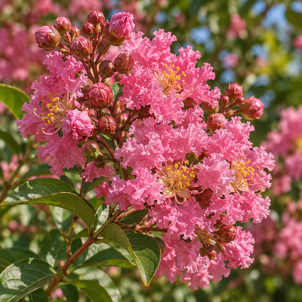 Crape Myrtle — close-up, AI-generated botanical illustration