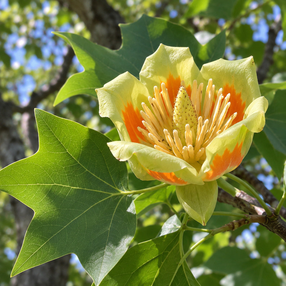 Tulip Tree — close-up, AI-generated botanical illustration