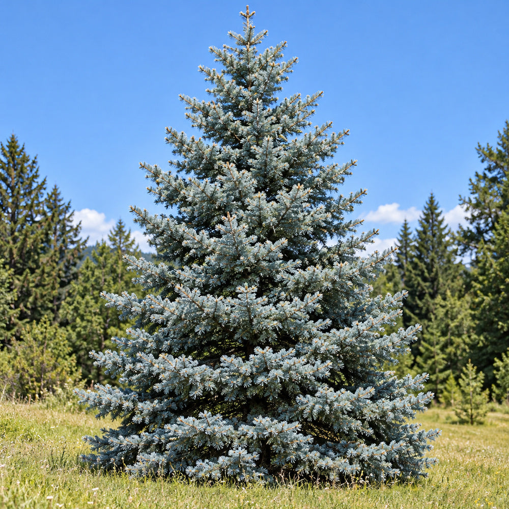 Colorado Blue Spruce — whole plant, AI-generated botanical illustration