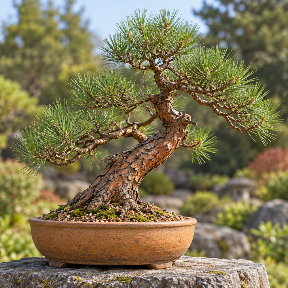 Ponderosa Pine (Pinus ponderosa) — AI-generated mature bonsai illustration