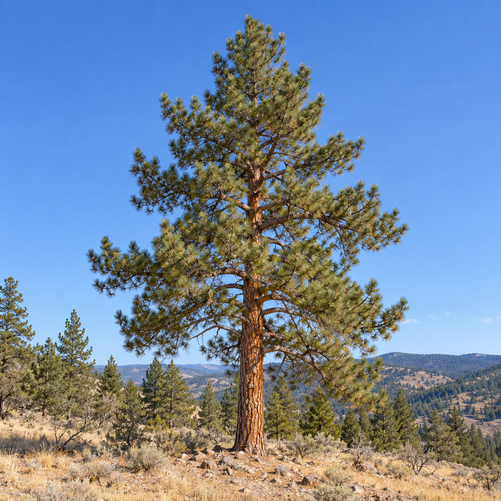 Ponderosa Pine (Pinus ponderosa) — whole plant, AI-generated botanical illustration