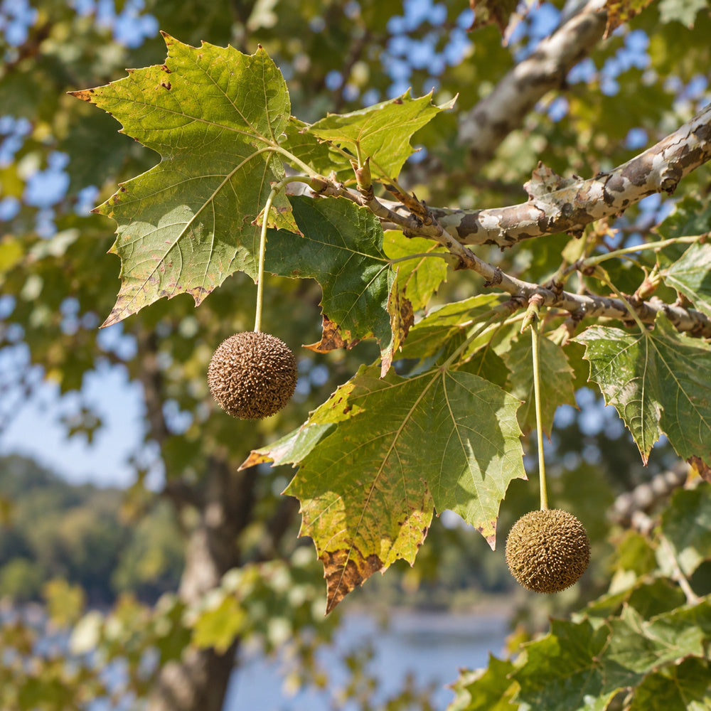 American Sycamore — close-up, AI-generated botanical illustration