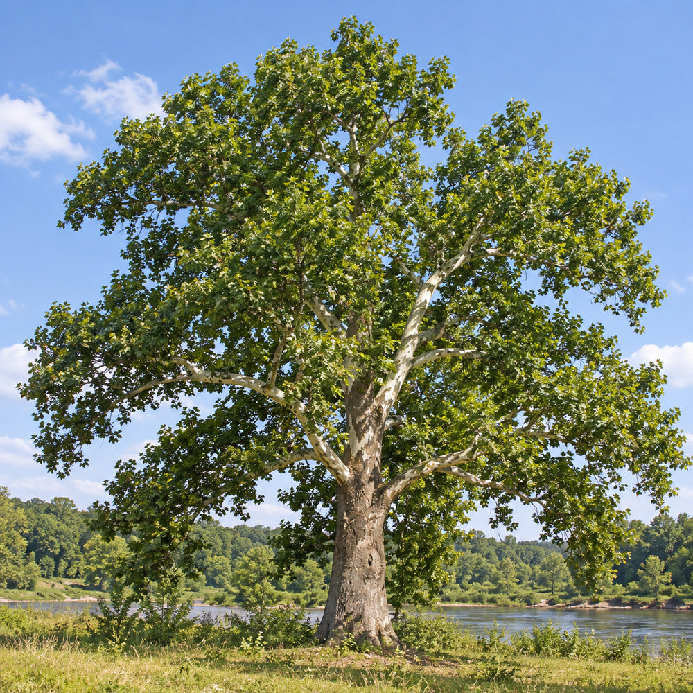 American Sycamore — whole plant, AI-generated botanical illustration