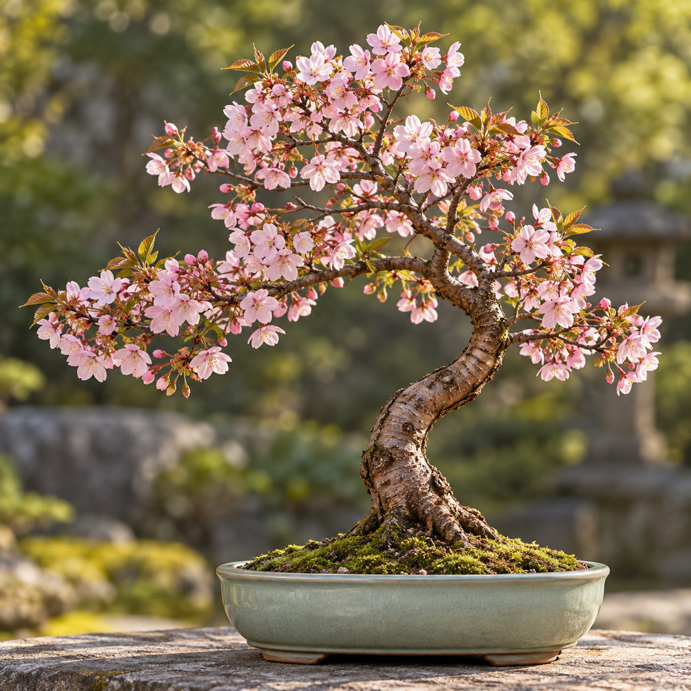 Japanese Flowering Cherry (Prunus serrulata) — AI-generated mature bonsai illustration