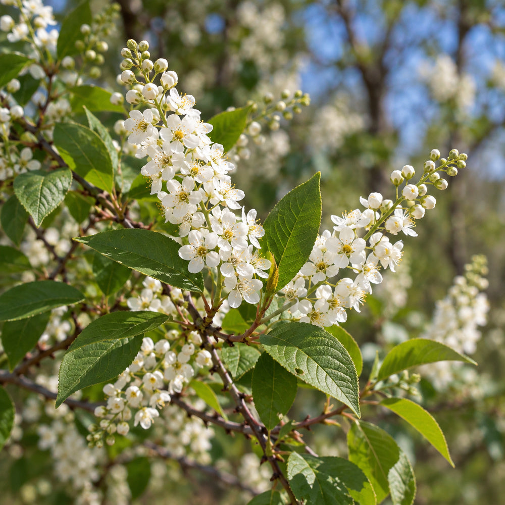 Chokecherry — close-up, AI-generated botanical illustration