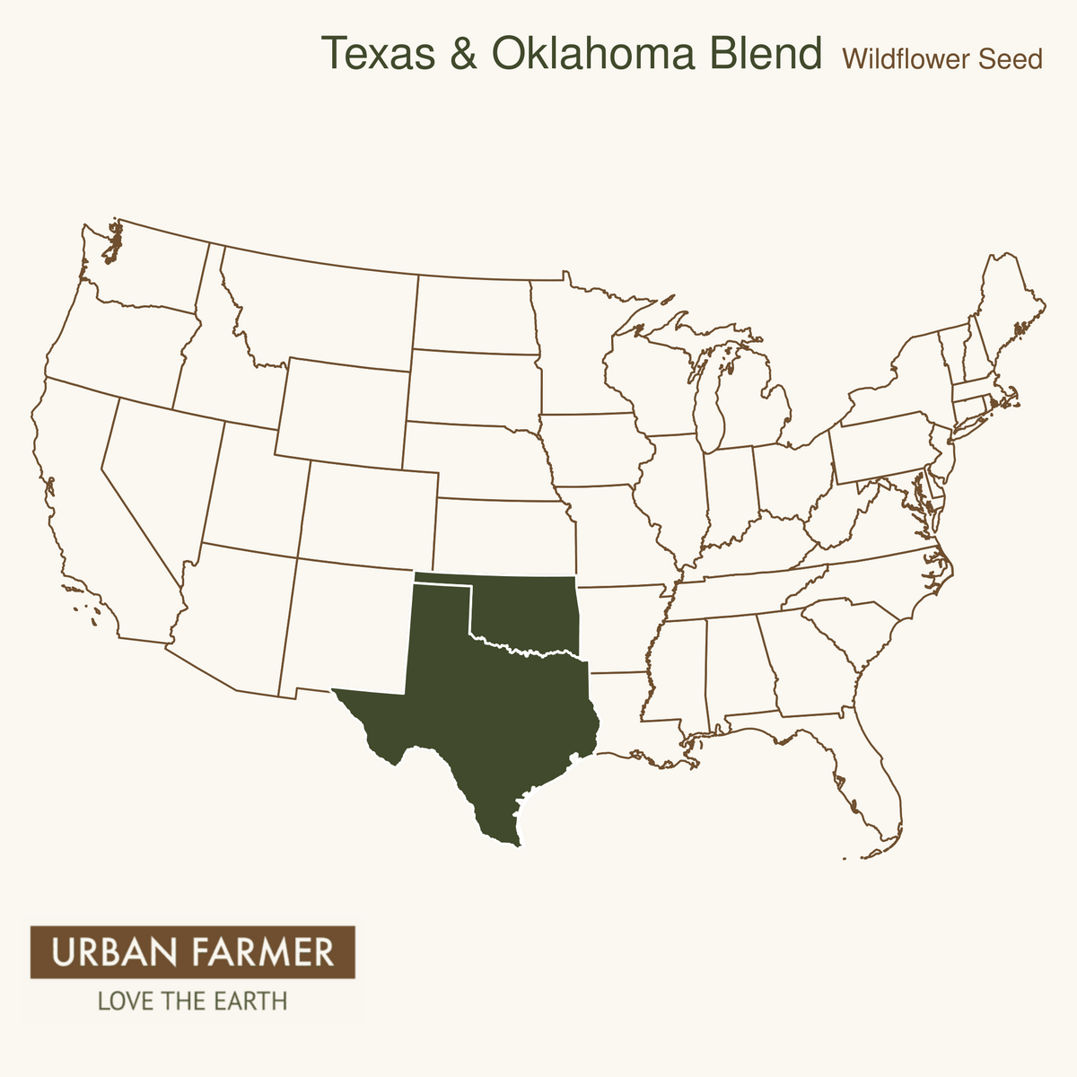 Texas and Oklahoma Wildflower Blend growing region map
