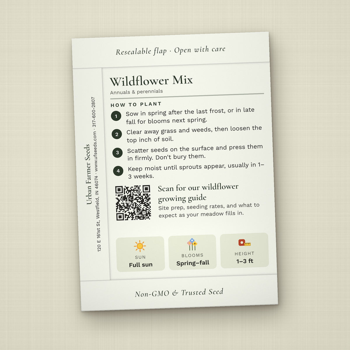 Bloom Where You're Planted seed packet favor, back with planting instructions