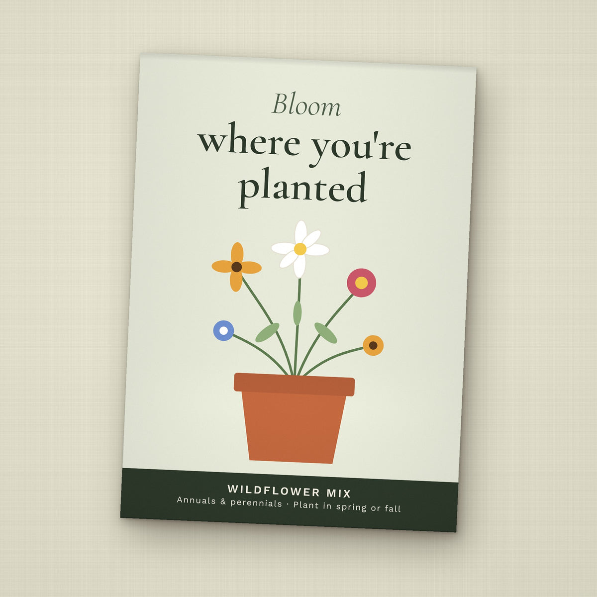 Bloom Where You're Planted seed packet favor, front