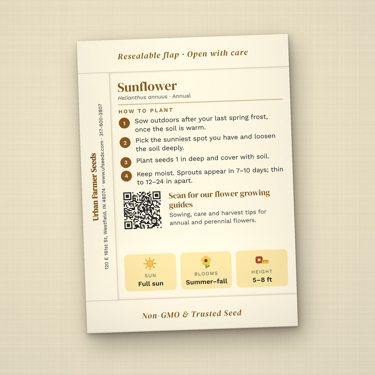 Sending Sunshine seed packet favor, back with planting instructions