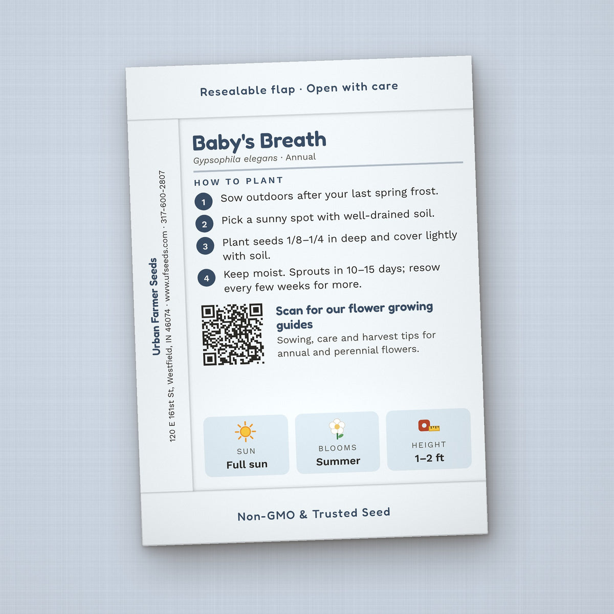Oh Baby! seed packet favor, back with planting instructions