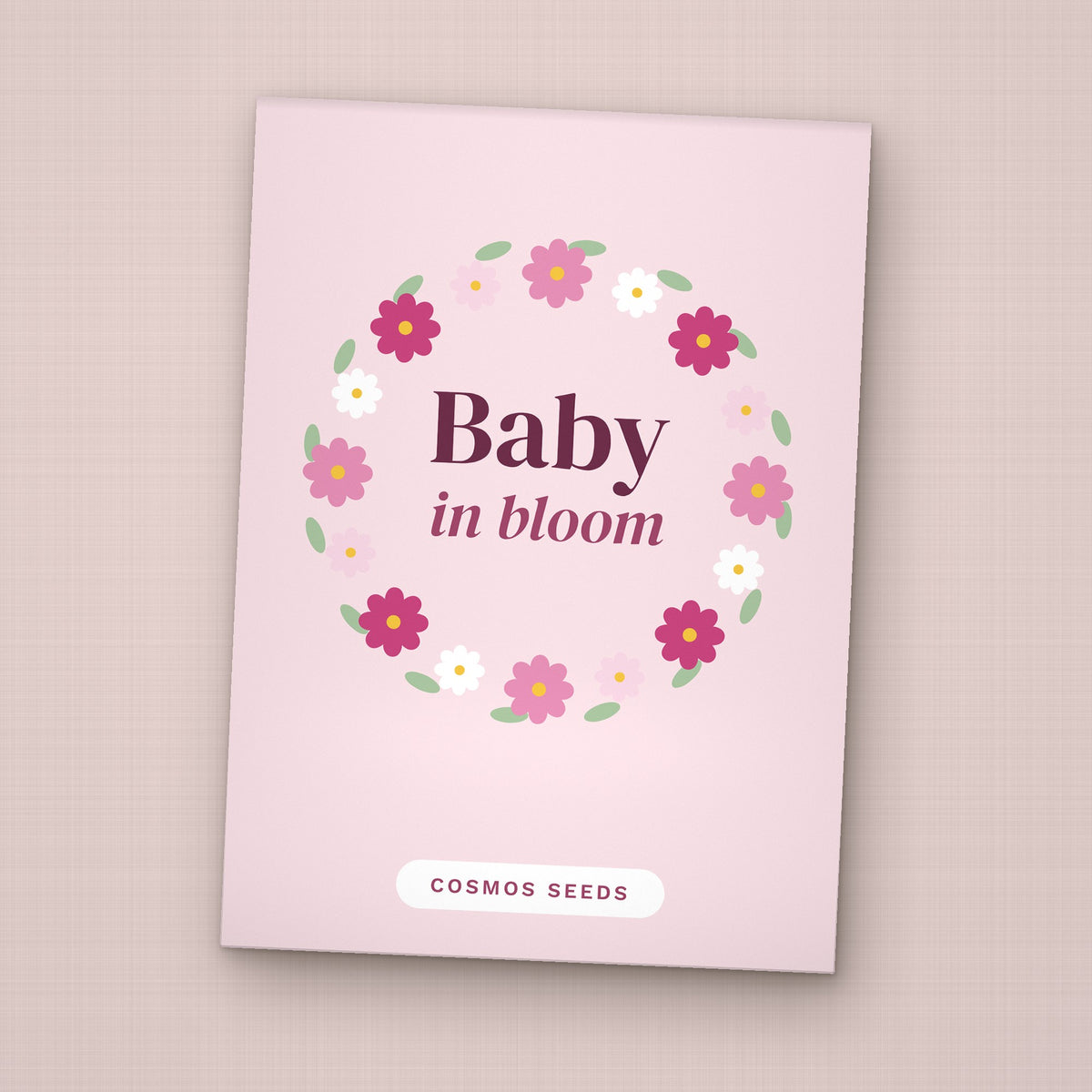 Baby in Bloom seed packet favor, front