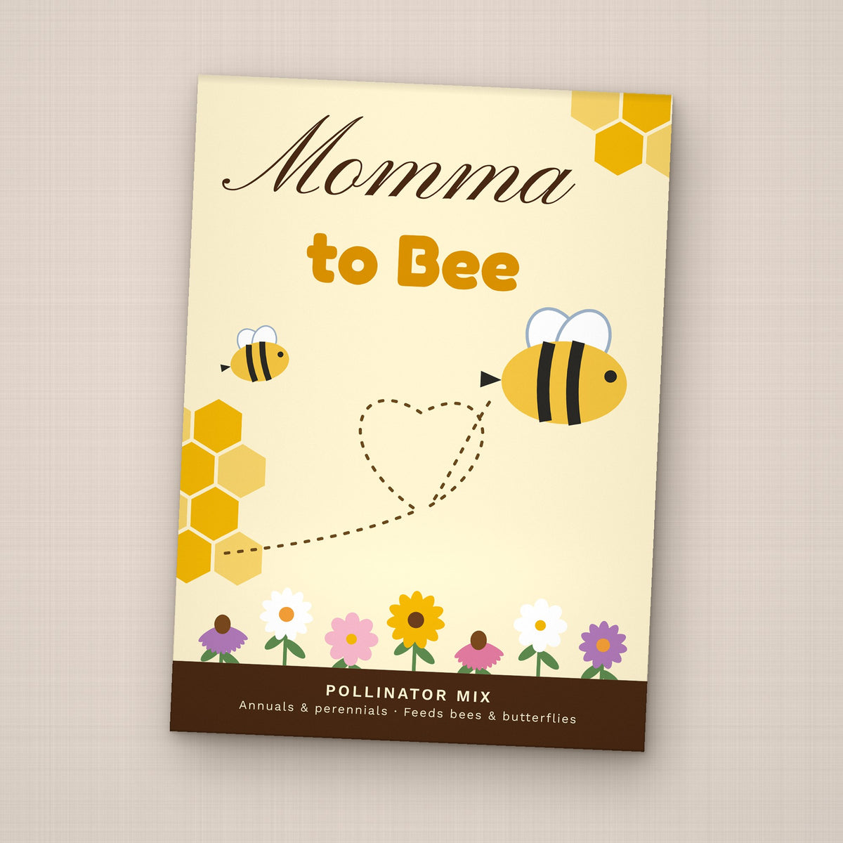 Momma to Bee seed packet favor, front