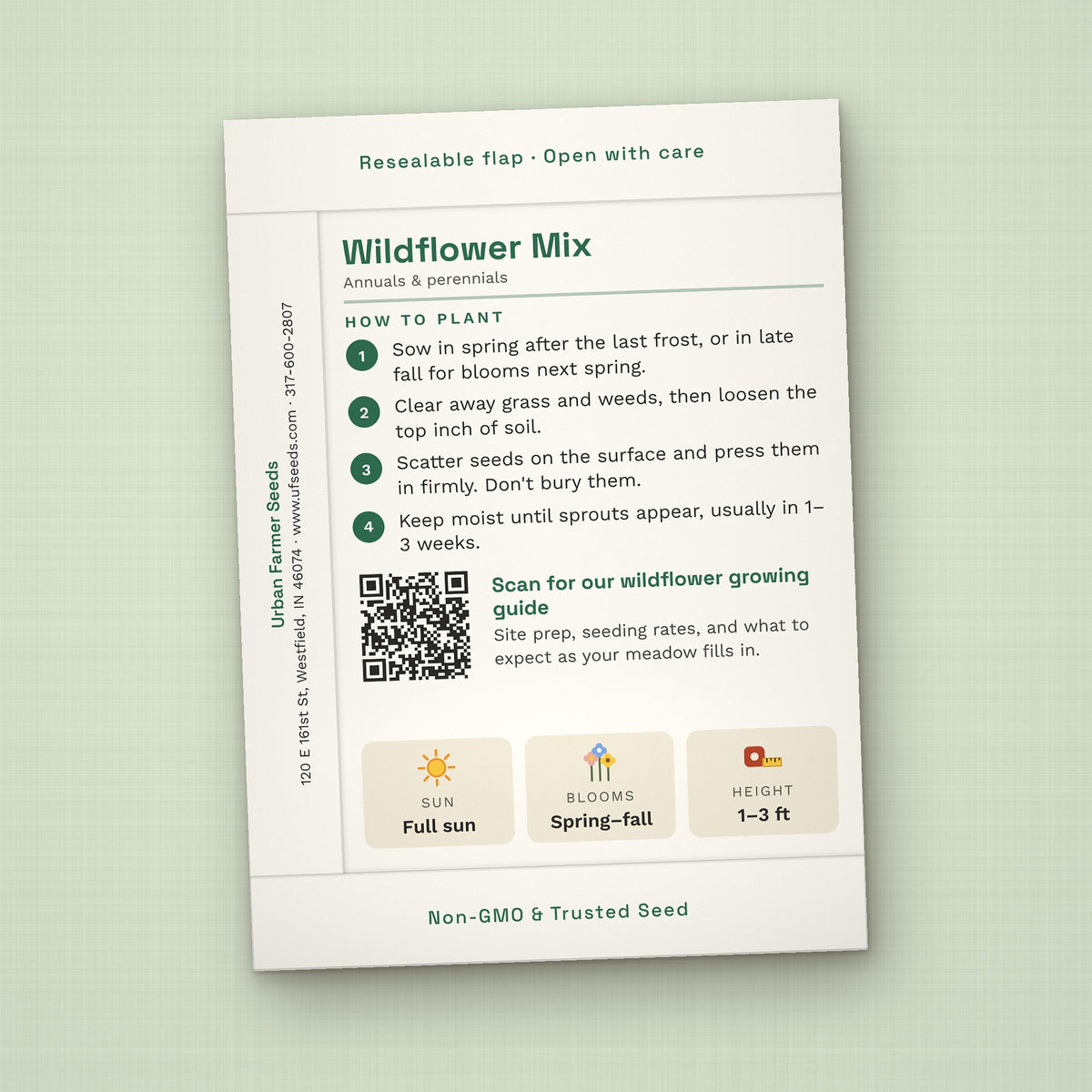 Let's Grow Together seed packet favor, back with planting instructions