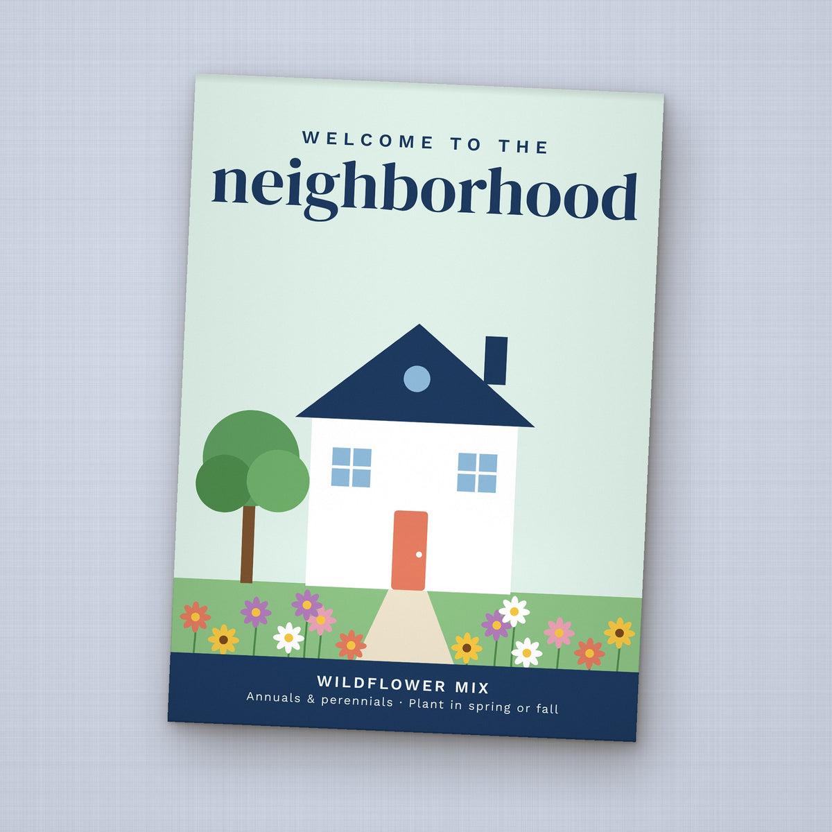 Welcome to the Neighborhood seed packet favor, front