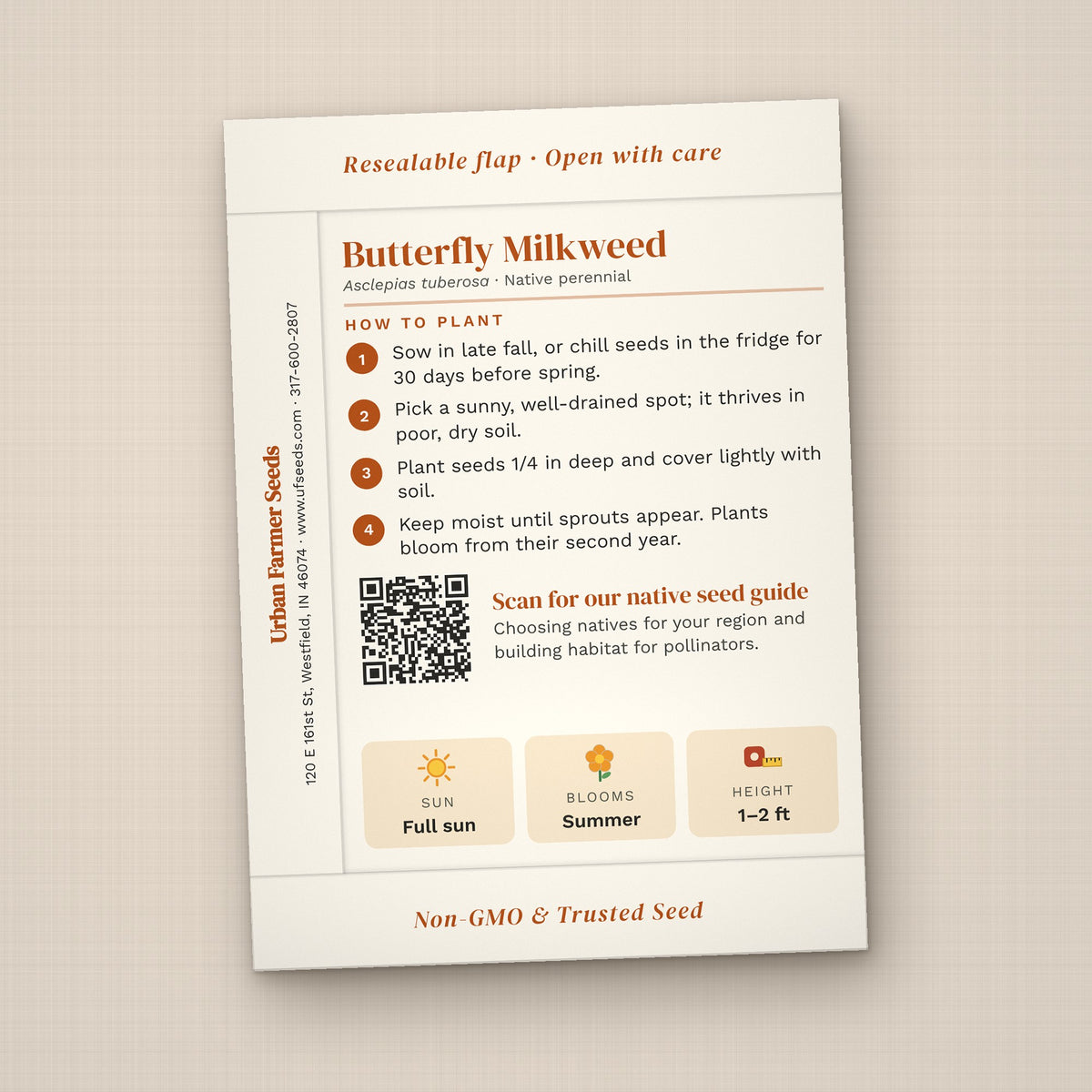 Save the Monarchs seed packet favor, back with planting instructions