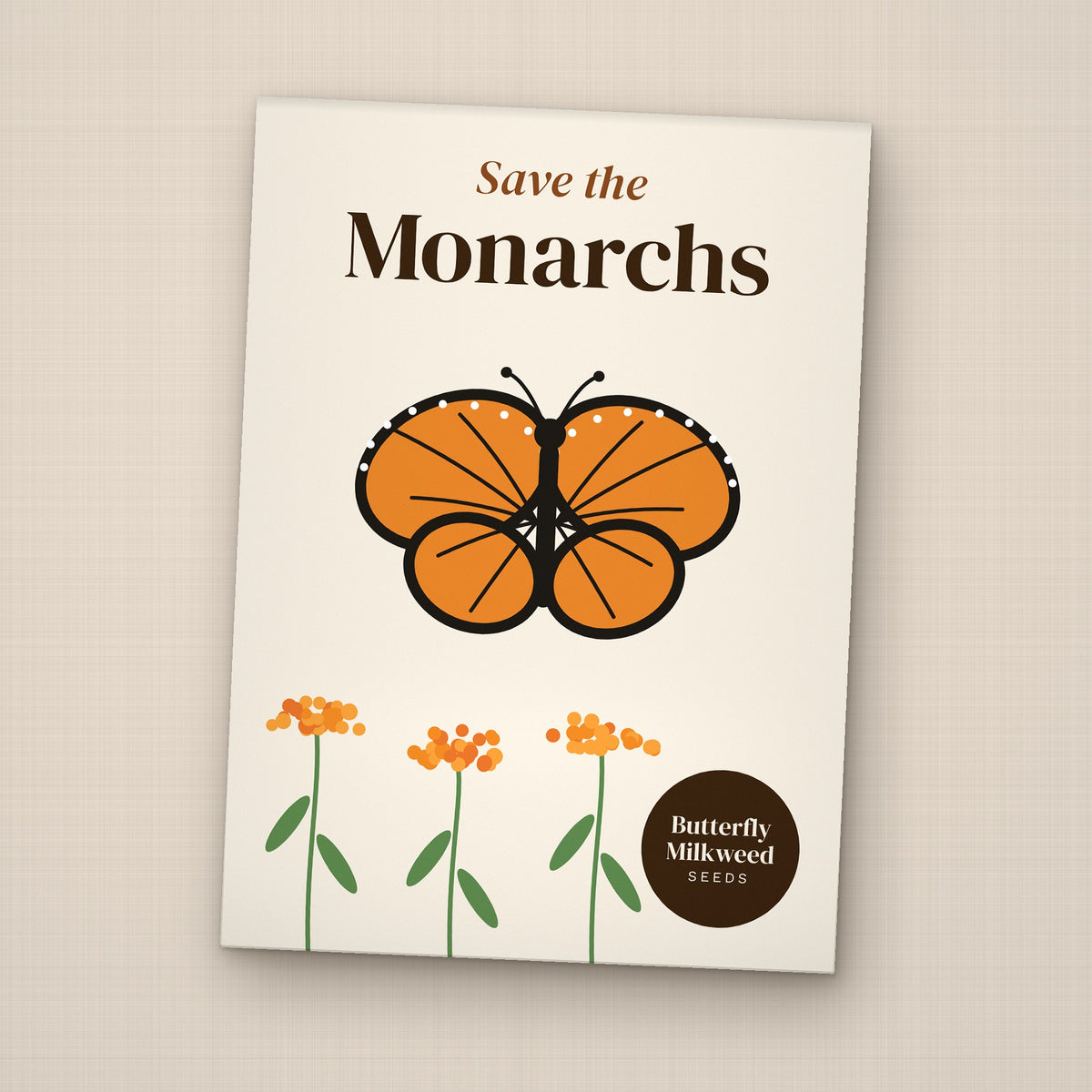 Save the Monarchs seed packet favor, front