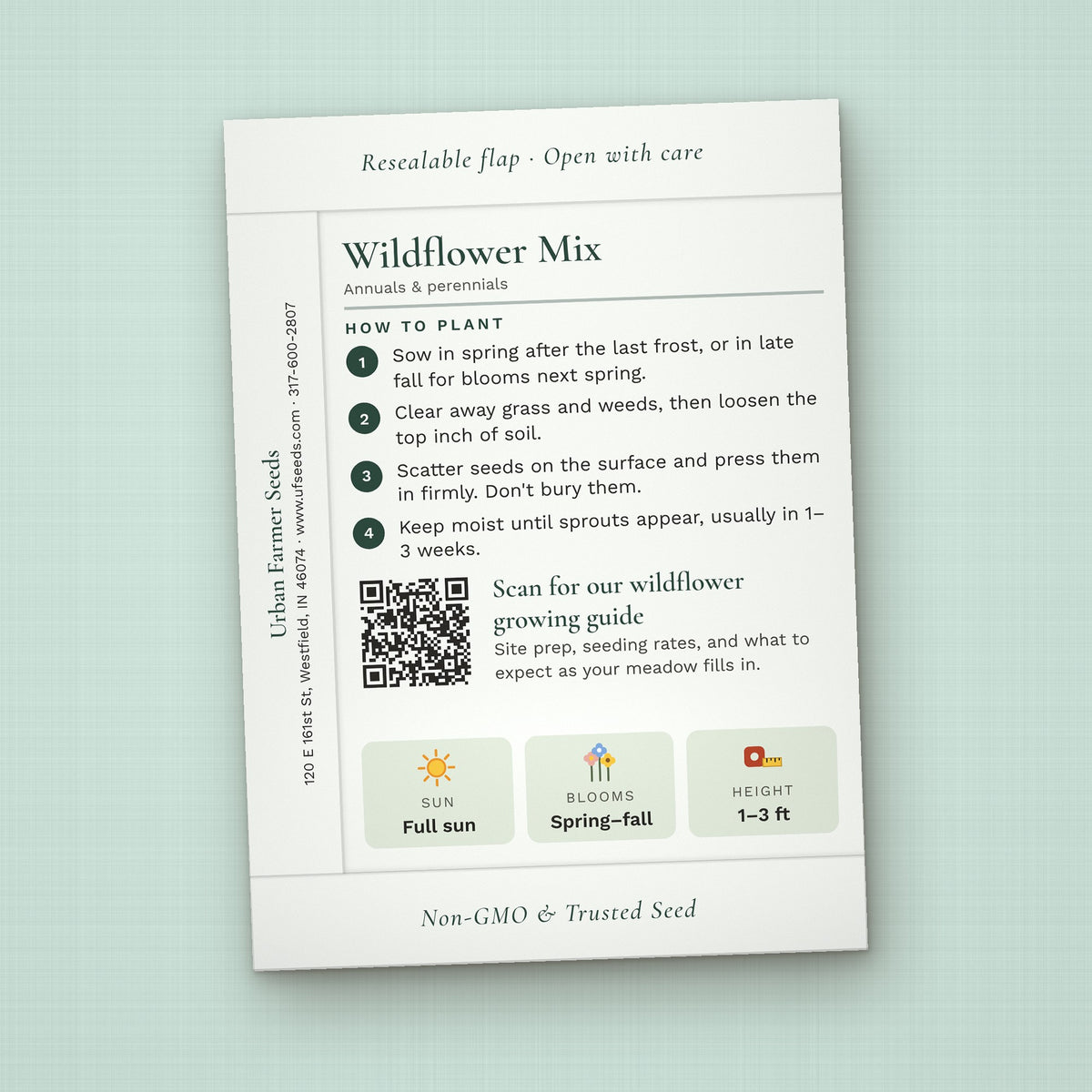 Beautiful in His Time seed packet favor, back with planting instructions
