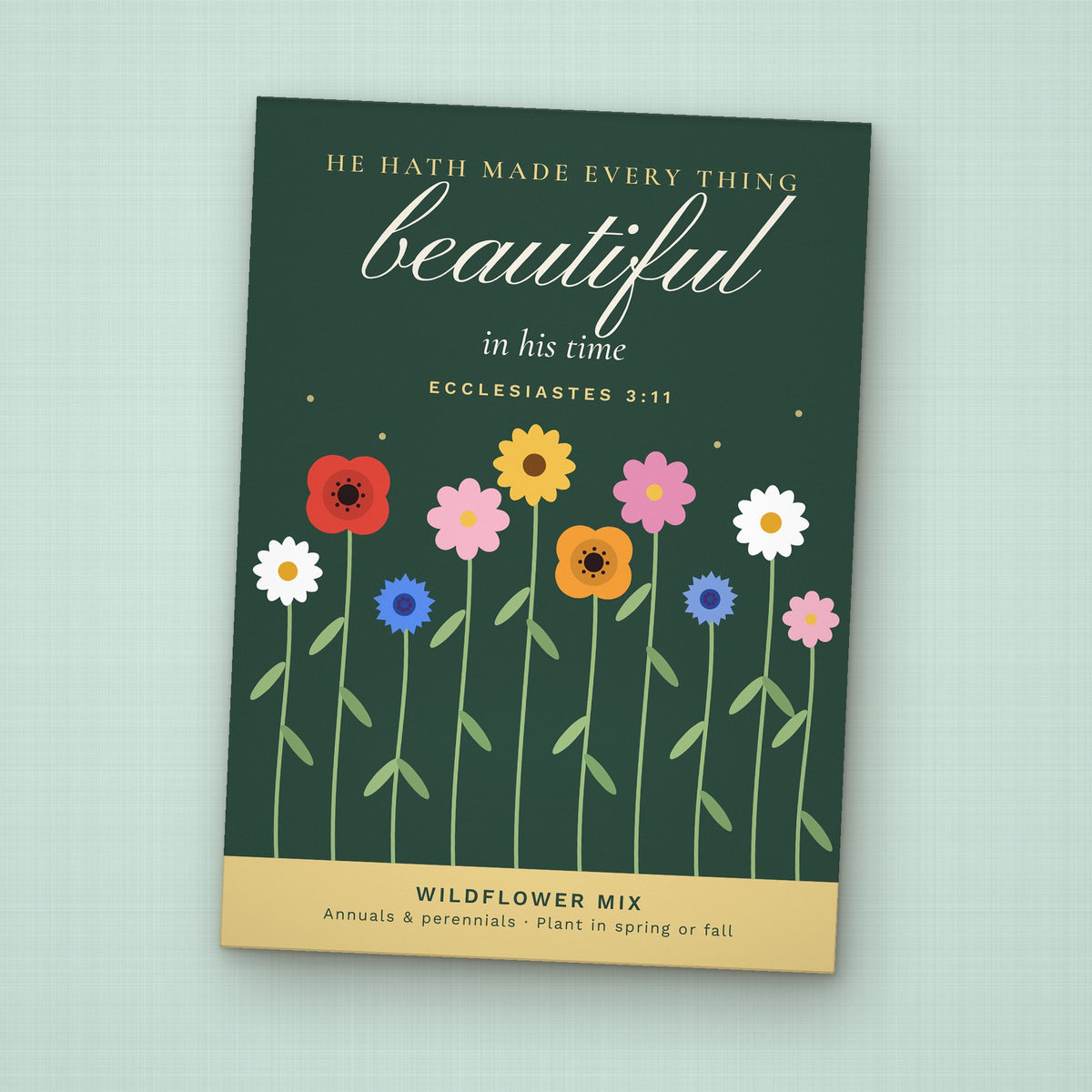 Beautiful in His Time seed packet favor, front