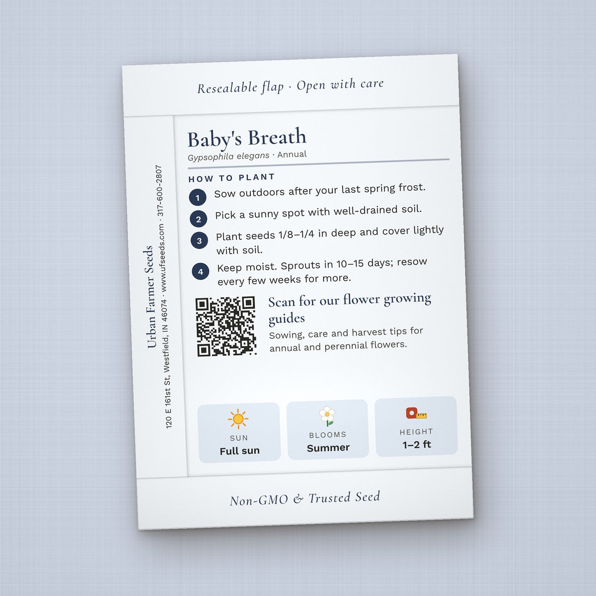 Blessed seed packet favor, back with planting instructions