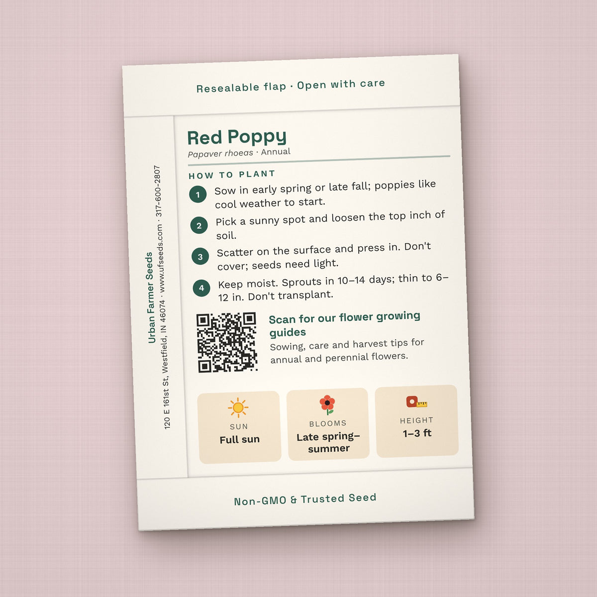 Gifts That Grow seed packet favor, back with planting instructions