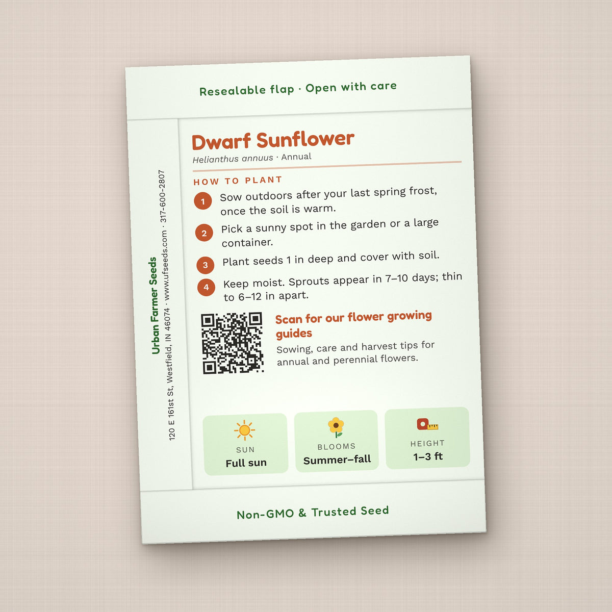 Little Gardener seed packet favor, back with planting instructions