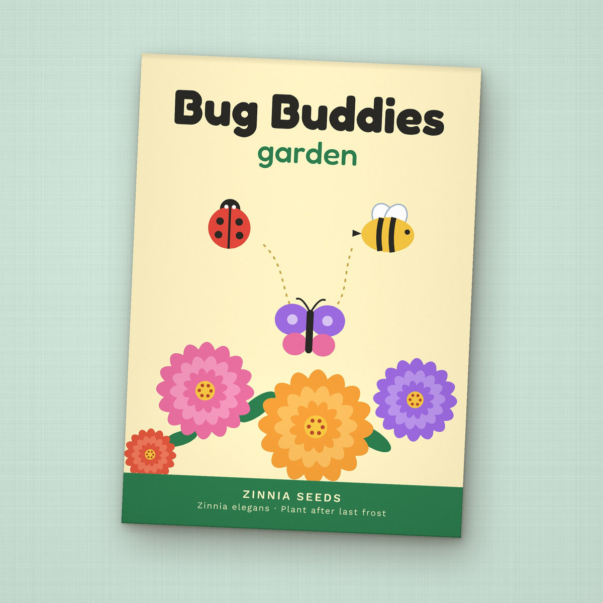 Bug Buddies Garden seed packet favor, front