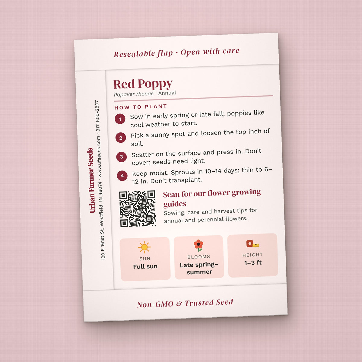You Make My Heart Bloom seed packet favor, back with planting instructions