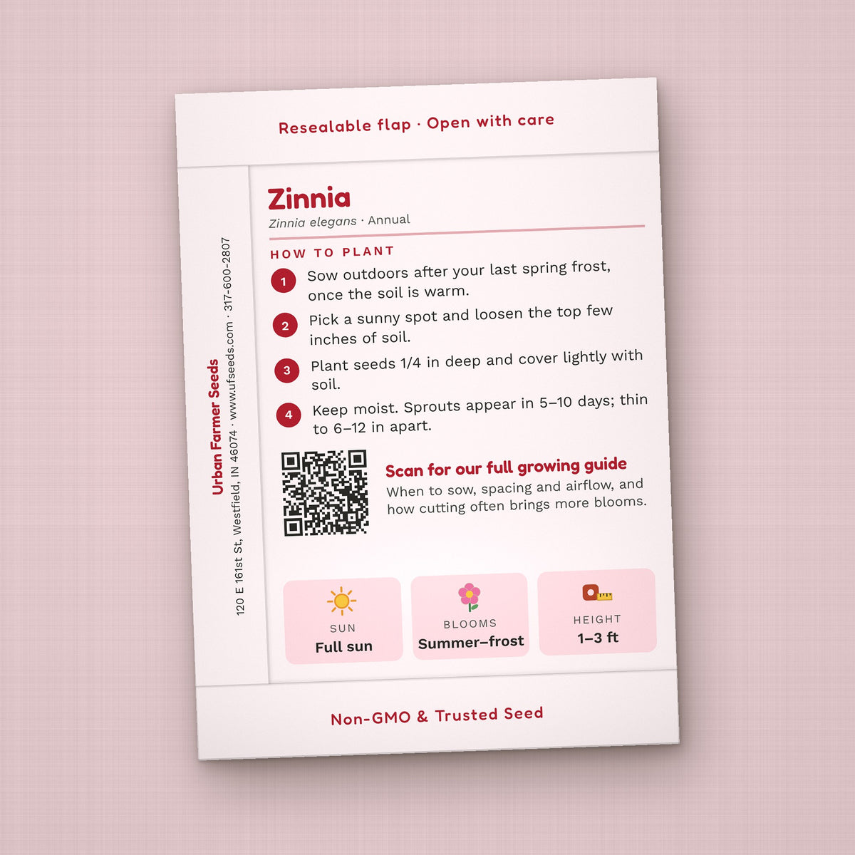 Love You a Bunch seed packet favor, back with planting instructions