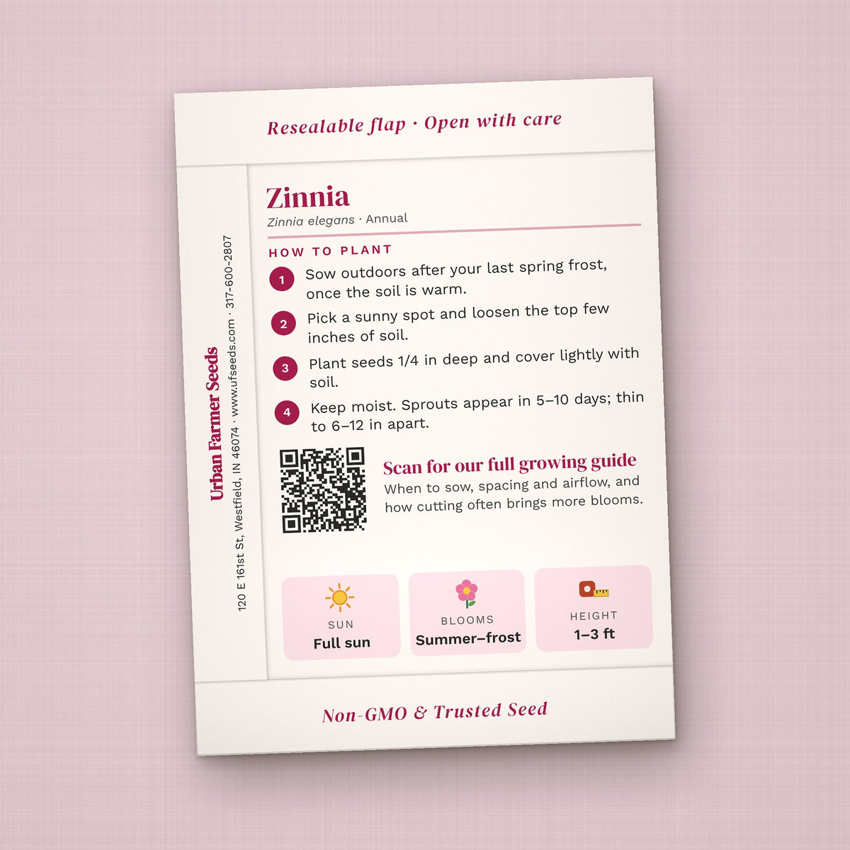LOVE seed packet favor, back with planting instructions