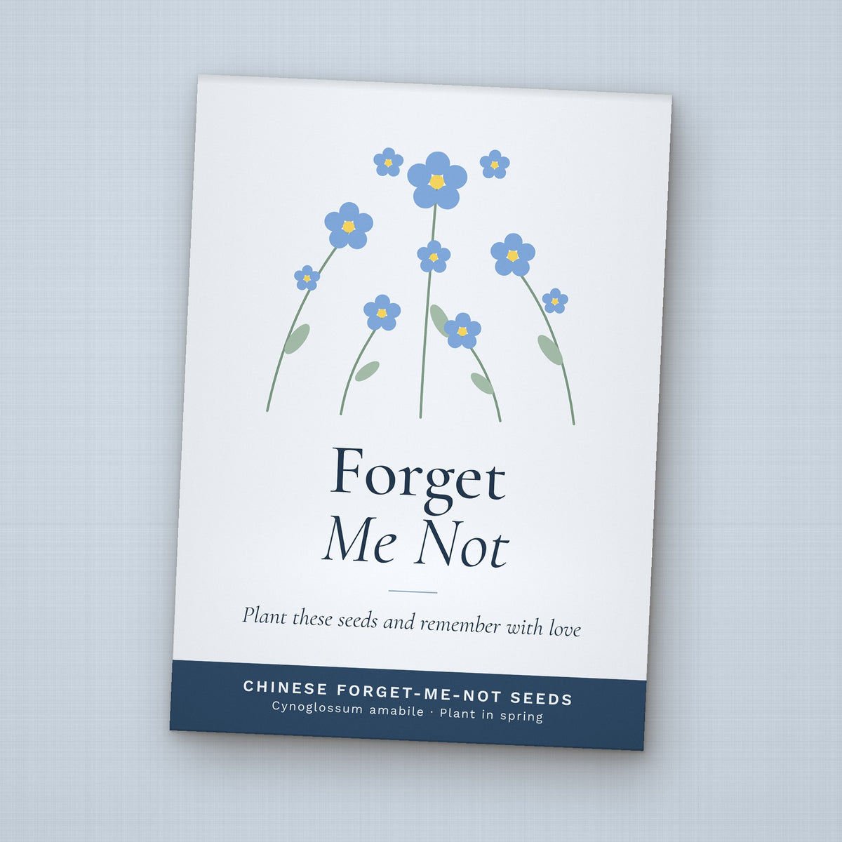 Forget Me Not seed packet favor, front