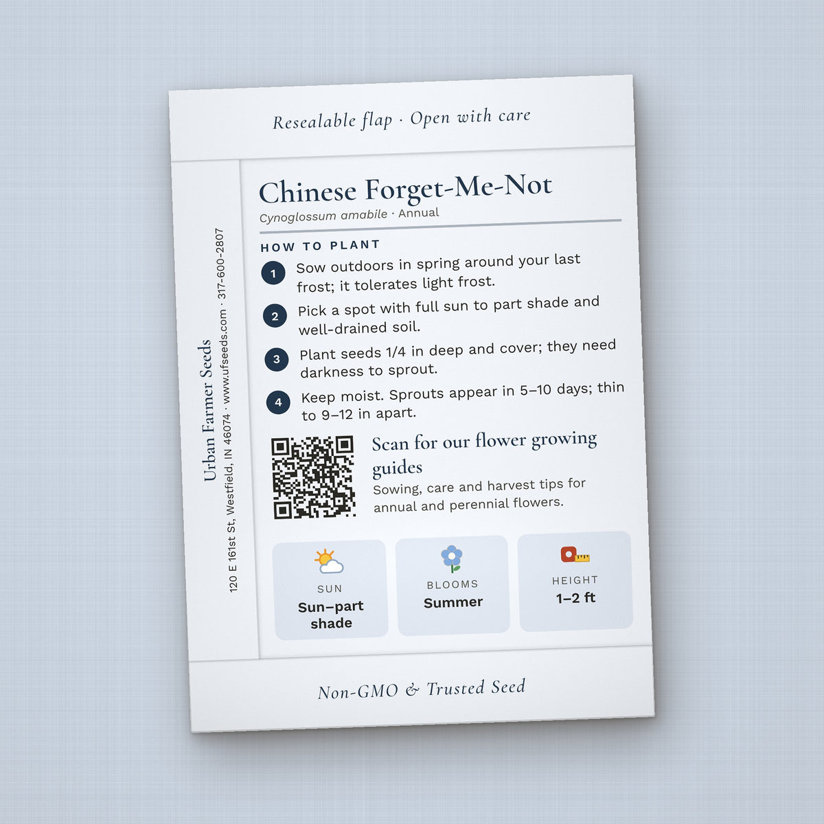 Plant in Loving Memory seed packet favor, back with planting instructions