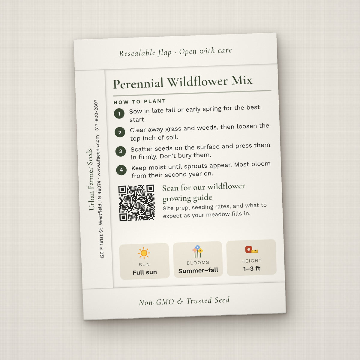 Grow in Remembrance seed packet favor, back with planting instructions